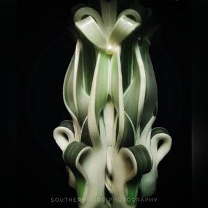 Photo Print Green and White Sculptural Candle 11" X 17"